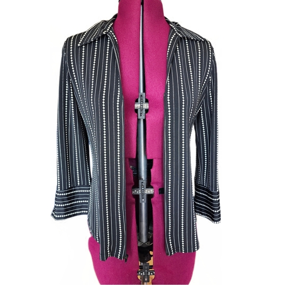 Y2K 90's Shacket Retro Black and Beige Diamond Striped Women's Full Zip - Picture 1 of 13